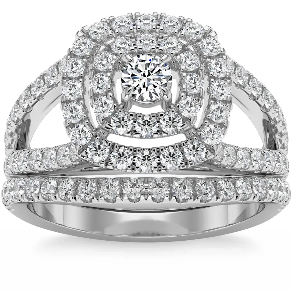 1 3/4Ct Natural Diamond Cushion Halo Engagement Wedding Ring Set in 10k Gold