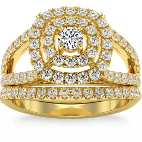 1 3/4Ct Natural Diamond Cushion Halo Engagement Wedding Ring Set in 10k Gold