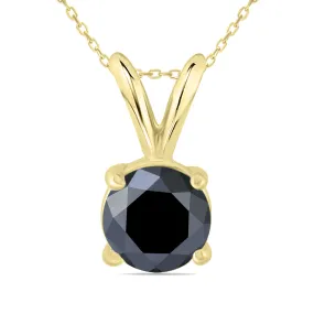 1 Carat Round Black Diamond Solitaire Pendant In 14K Yellow Gold