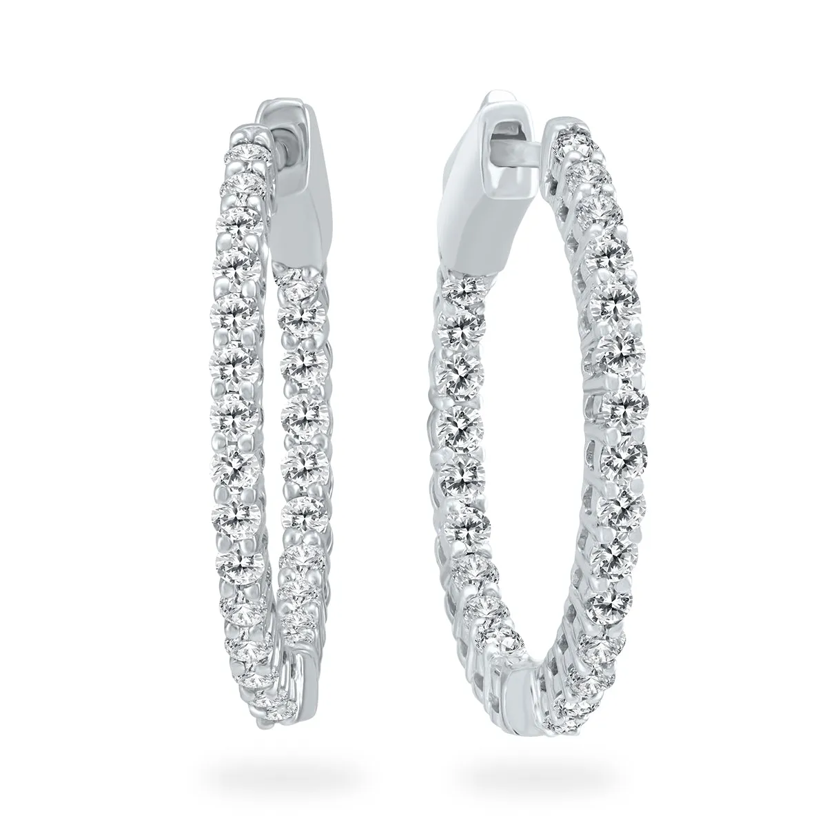 1 Carat Tw Round Diamond Hoop Earrings With Push Down Button Lock In 14K White Gold