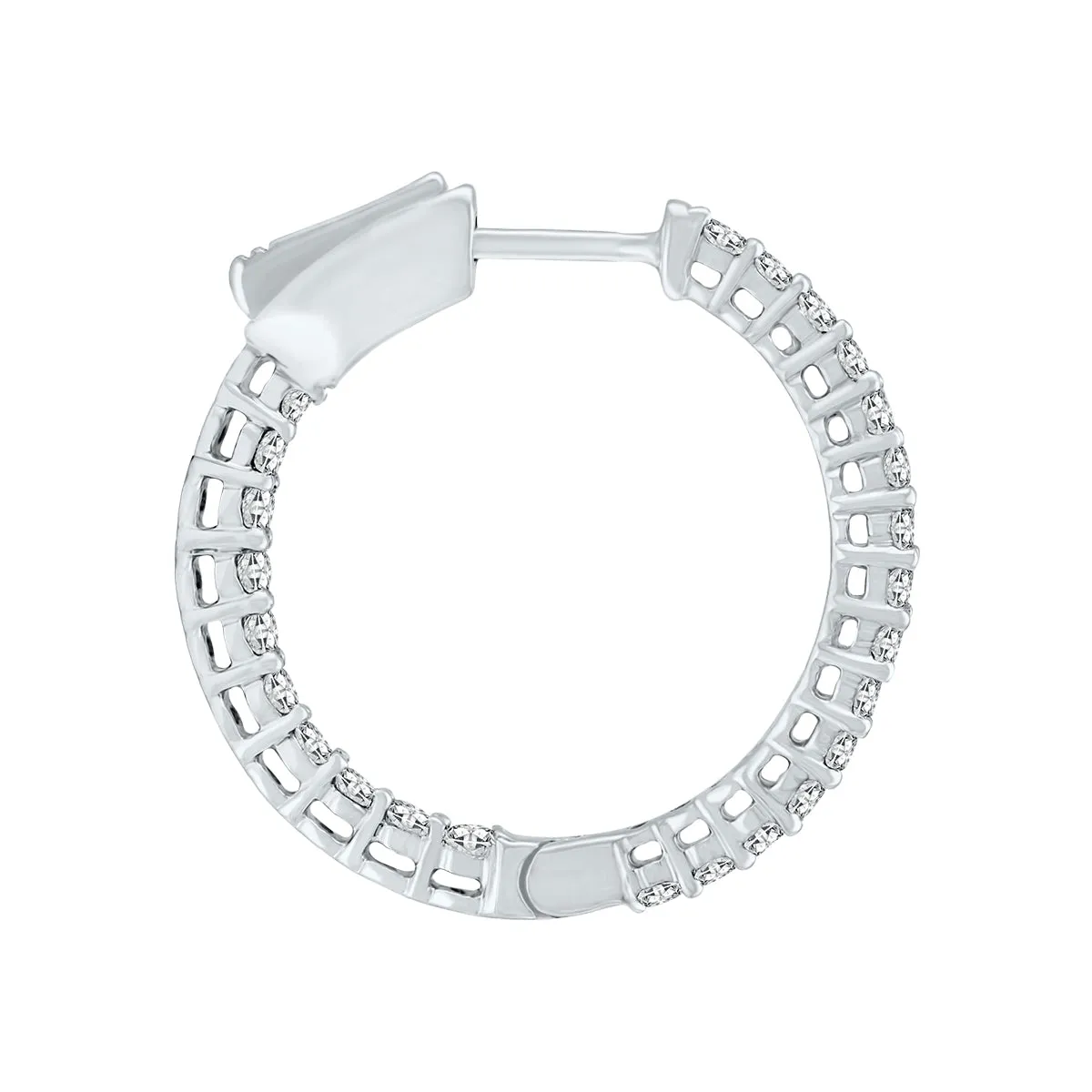 1 Carat Tw Round Diamond Hoop Earrings With Push Down Button Lock In 14K White Gold