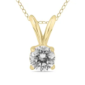 1/3 Carat Diamond Solitaire Pendant Necklace In 14K Yellow Gold