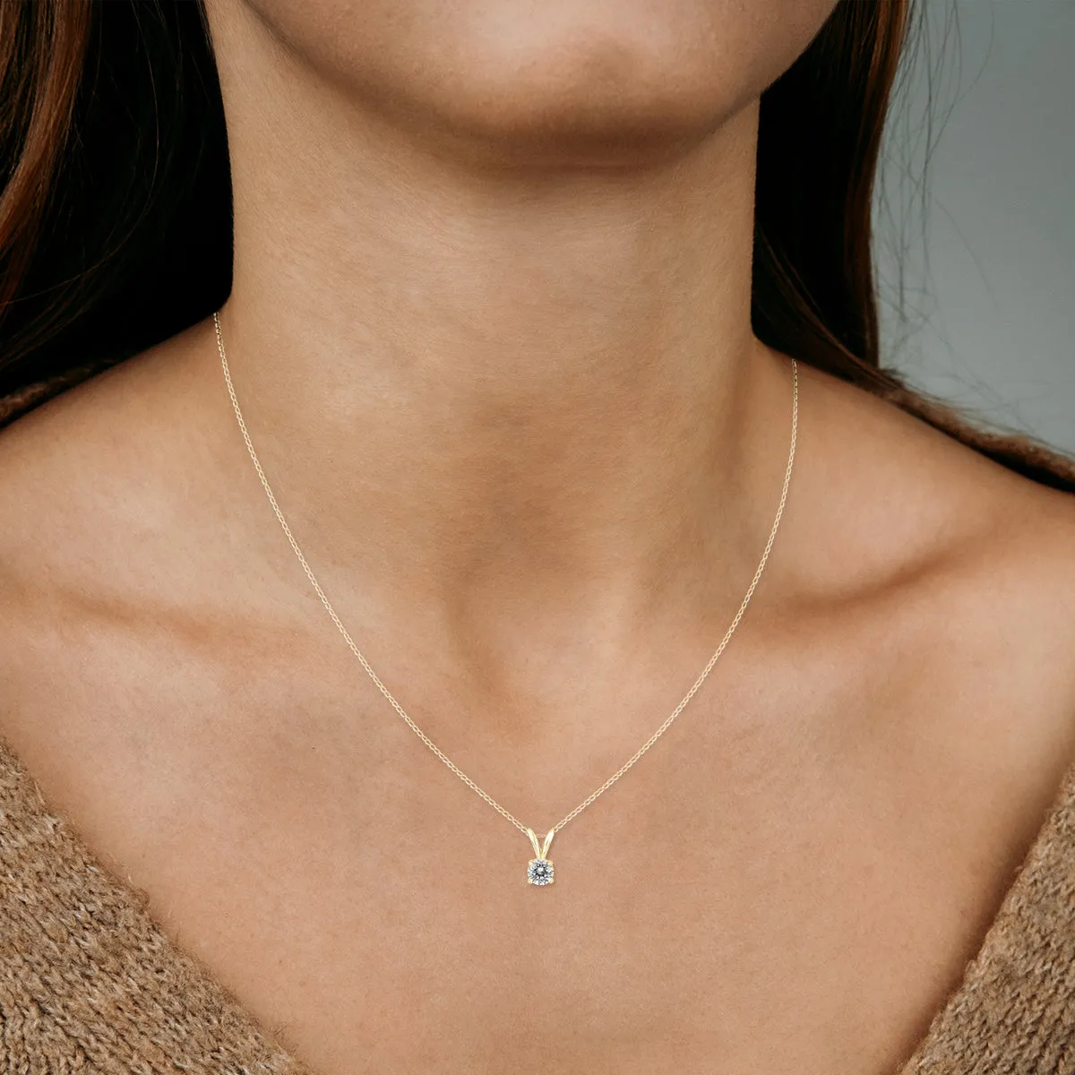 1/3 Carat Diamond Solitaire Pendant Necklace In 14K Yellow Gold