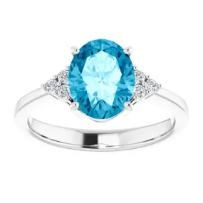 14k White Gold Blue Topaz, 0.17 Ct Diamond Ring