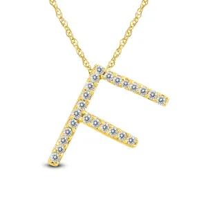 1/8 Carat Tw F Initial Diamond Pendant Necklace In 10K Yellow Gold With Adjustable Chain