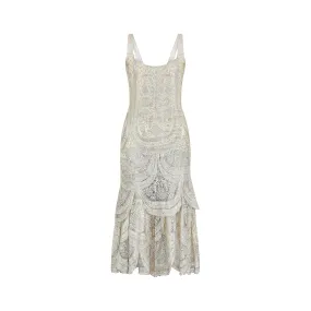 1920s Silver Cobweb Lame Flapper Culottes Dress