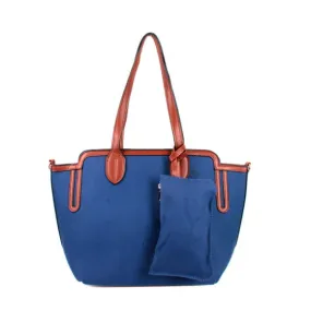 2-in-1 Color-block canvas tote - blue