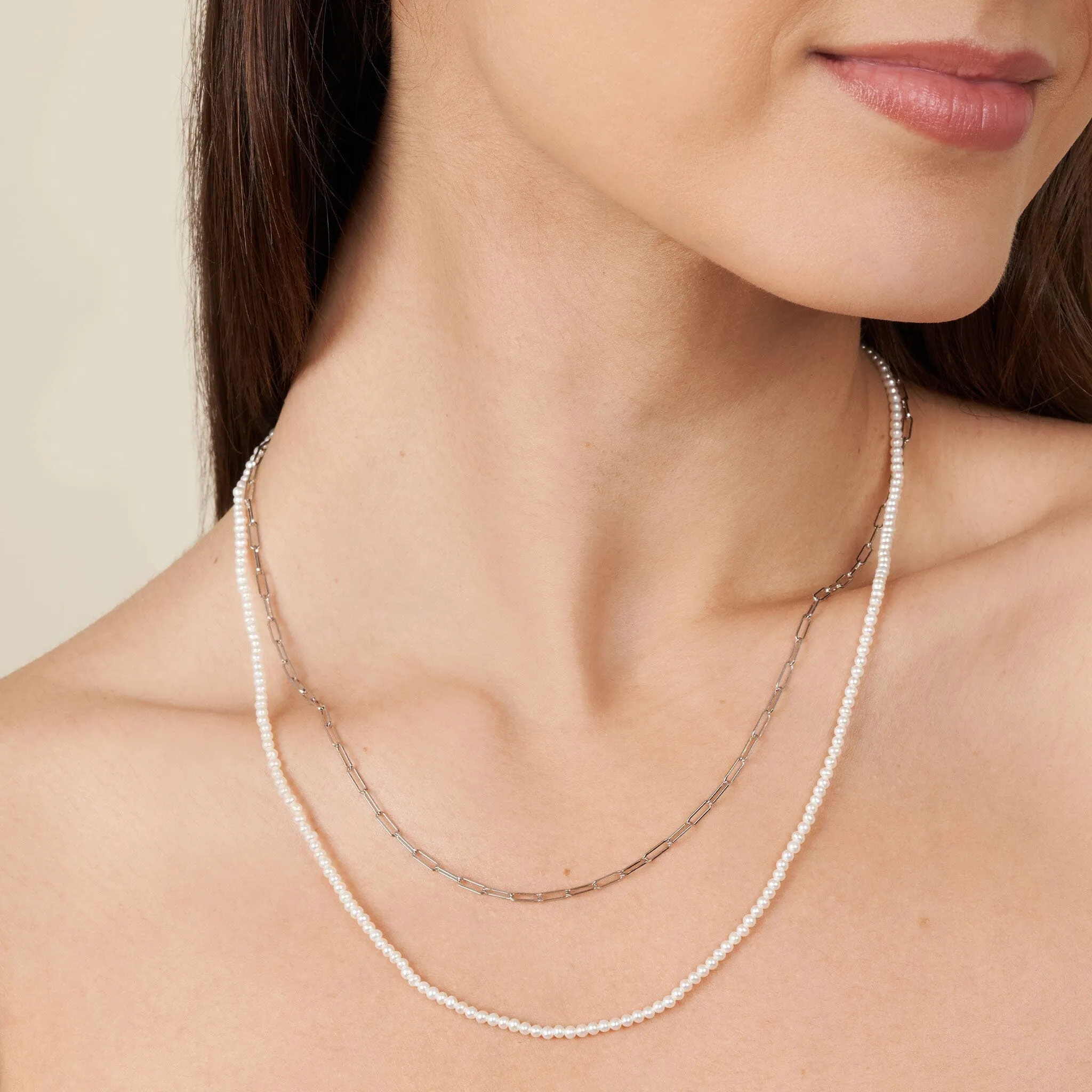 2.5-3.0 mm AAA Freshwater Pearl Necklace with Paperclip Chain Set