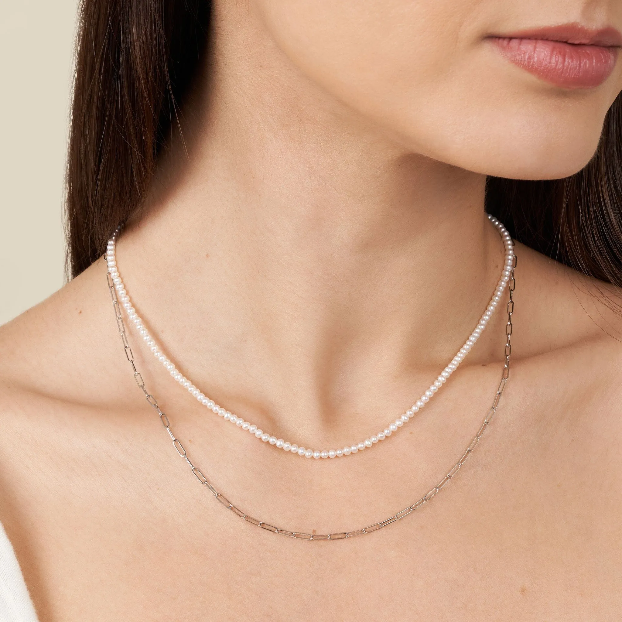 2.5-3.0 mm AAA Freshwater Pearl Necklace with Paperclip Chain Set