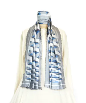 3D - BLUE/GREY Handwoven SILK STOLE