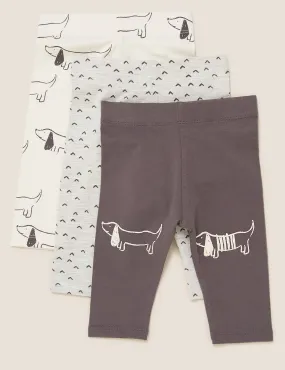 3pk Cotton Sausage Dog Print Leggings