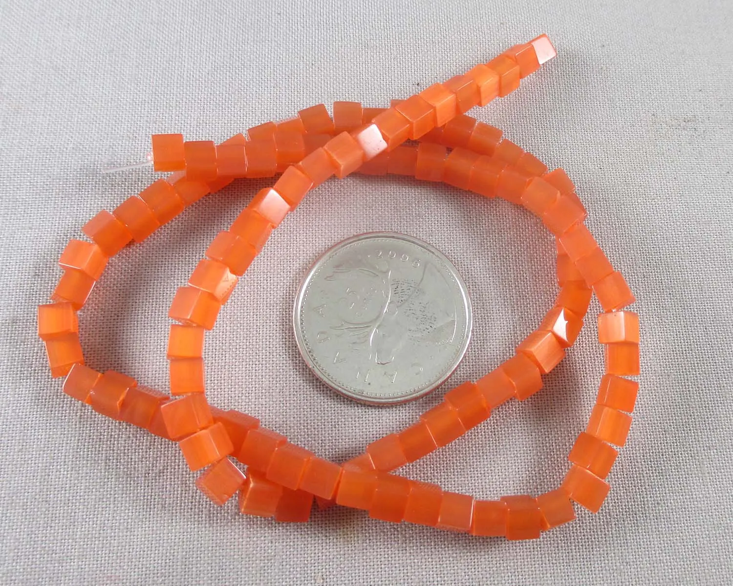 50% OFF!! Orange Cat's Eye Square Beads 4mm 16" Strand (0490)