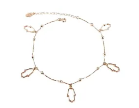 925 Silver Hamsa Cutout Anklet 14K Rose Gold Plated