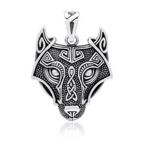 925 Sterling Silver Wolf Fenrir Head Pendant