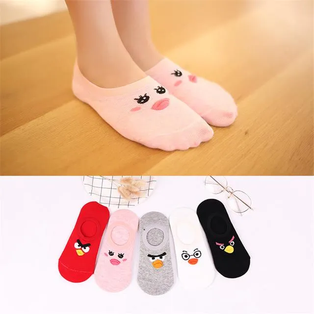 A Set of 5 Pairs Cute Harajuku Printed Low Ankle Summer Socks for Women