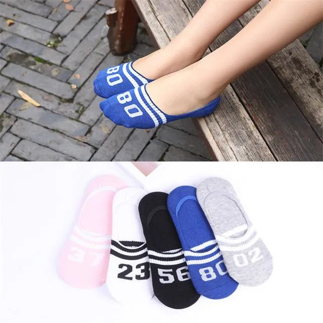 A Set of 5 Pairs Cute Harajuku Printed Low Ankle Summer Socks for Women