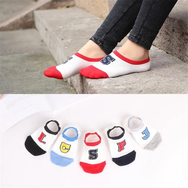 A Set of 5 Pairs Cute Harajuku Printed Low Ankle Summer Socks for Women