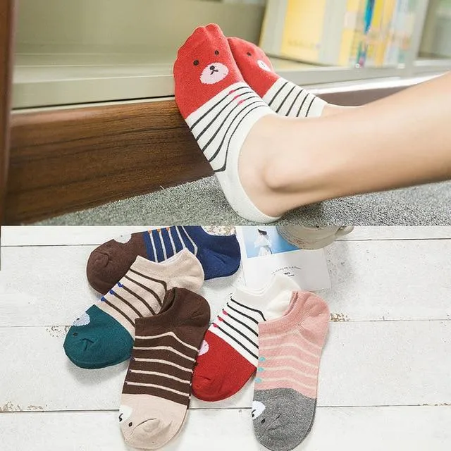 A Set of 5 Pairs Cute Harajuku Printed Low Ankle Summer Socks for Women