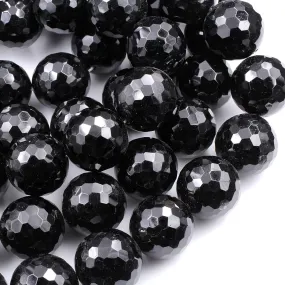 AAA Grade Large Natural Black Onyx Faceted 24mm Round Beads Huge High Quality Natural Black Gemstone W Dazzling Facets  16" Strand