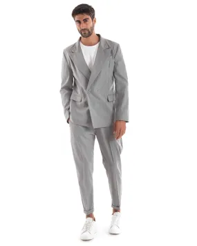 Abito Uomo Doppiopetto Vestito Viscosa Completo Giacca Pantaloni Grigio Elegante Cerimonia GIOSAL-OU2153A