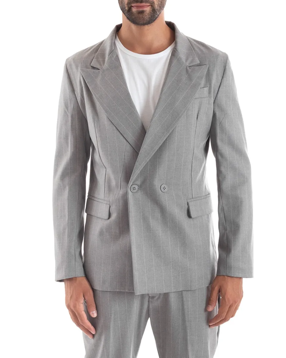 Abito Uomo Doppiopetto Vestito Viscosa Completo Giacca Pantaloni Grigio Elegante Cerimonia GIOSAL-OU2153A