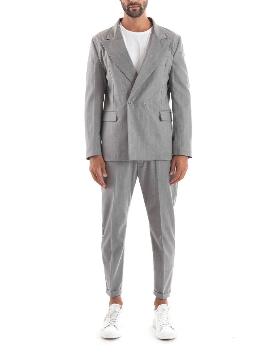 Abito Uomo Doppiopetto Vestito Viscosa Completo Giacca Pantaloni Grigio Elegante Cerimonia GIOSAL-OU2153A