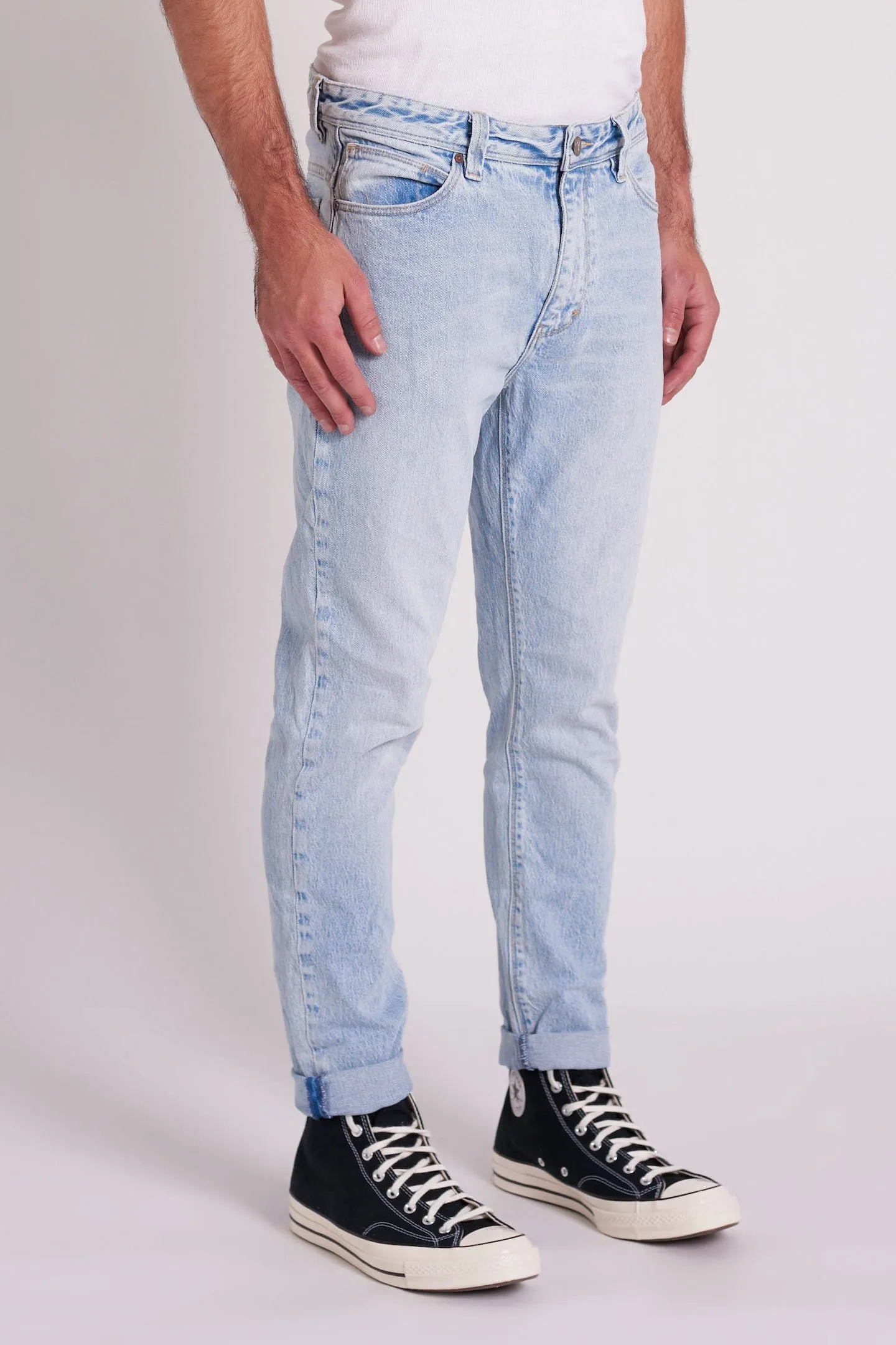 Abrand Mens A Dropped Slim Hustler Eco Jean Light Vintage Blue