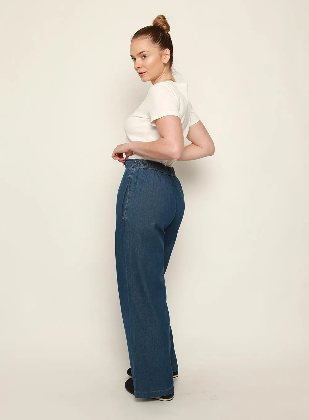 Adele Denim Pants-MID BLUE