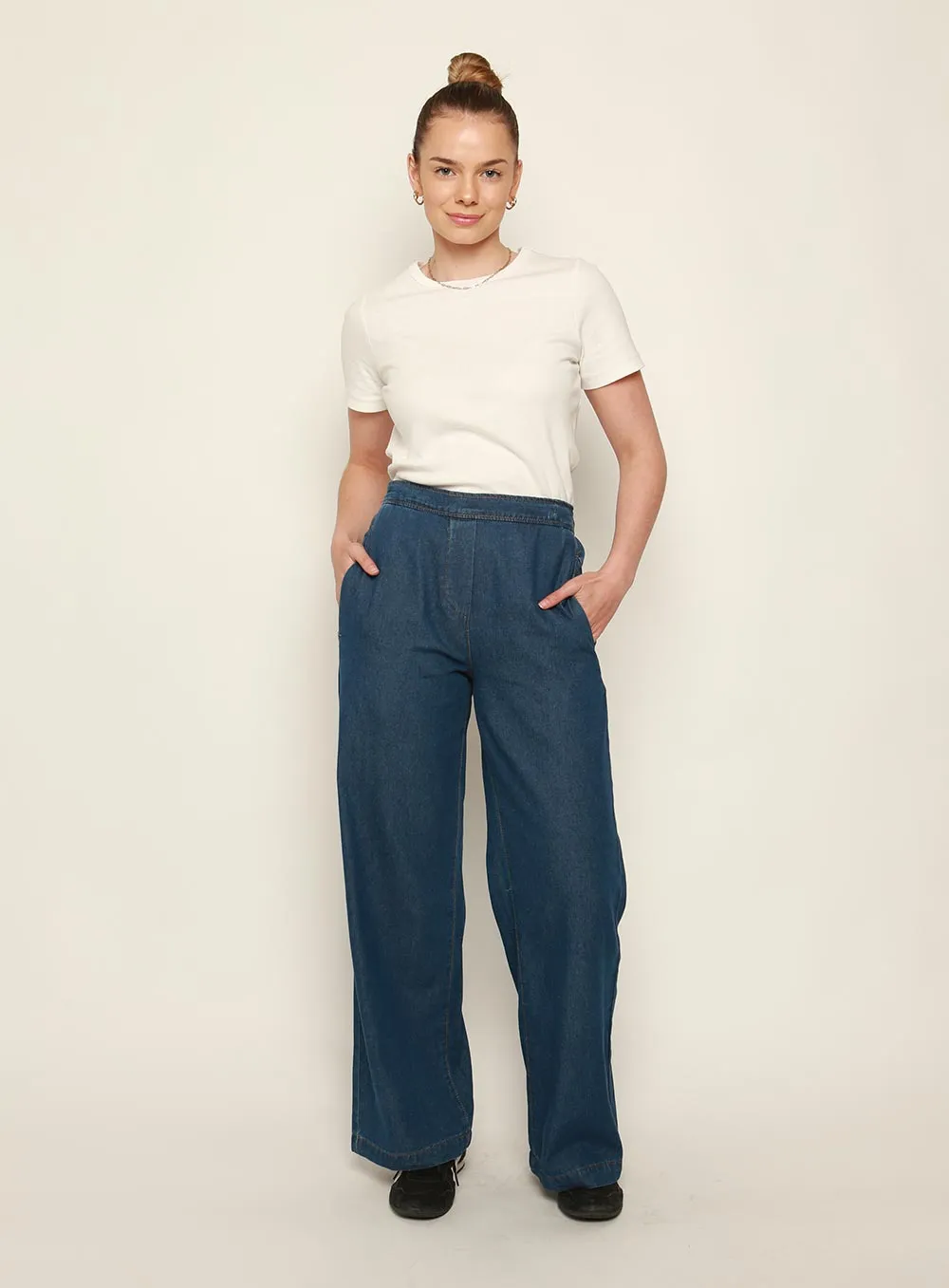 Adele Denim Pants-MID BLUE