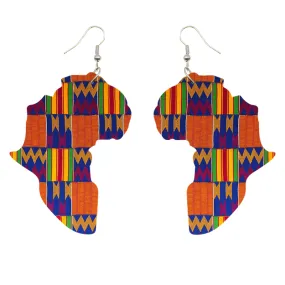 African Continent shaped Earrings Kente