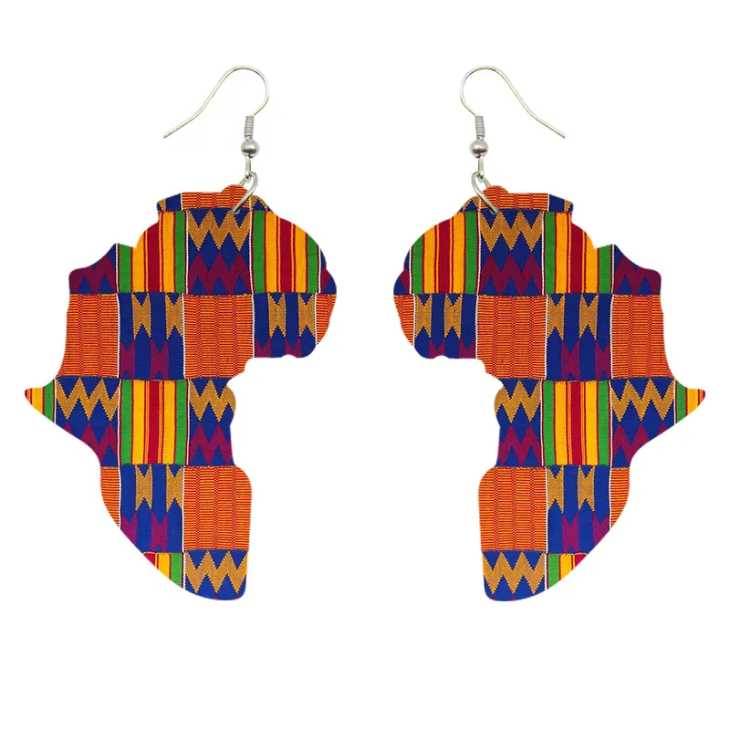 African Continent shaped Earrings Kente