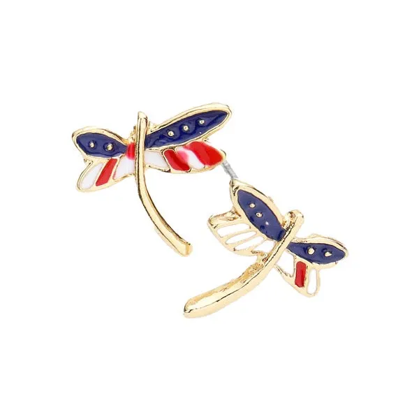 American USA Flag Enamel Dragonfly Stud Earrings