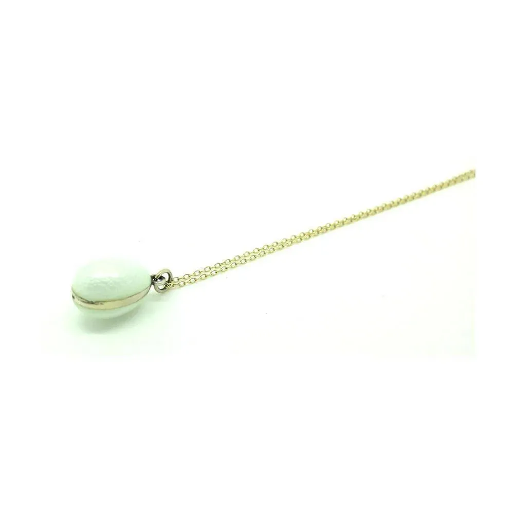 Antique Edwardian White Enamel Silver Egg Necklace