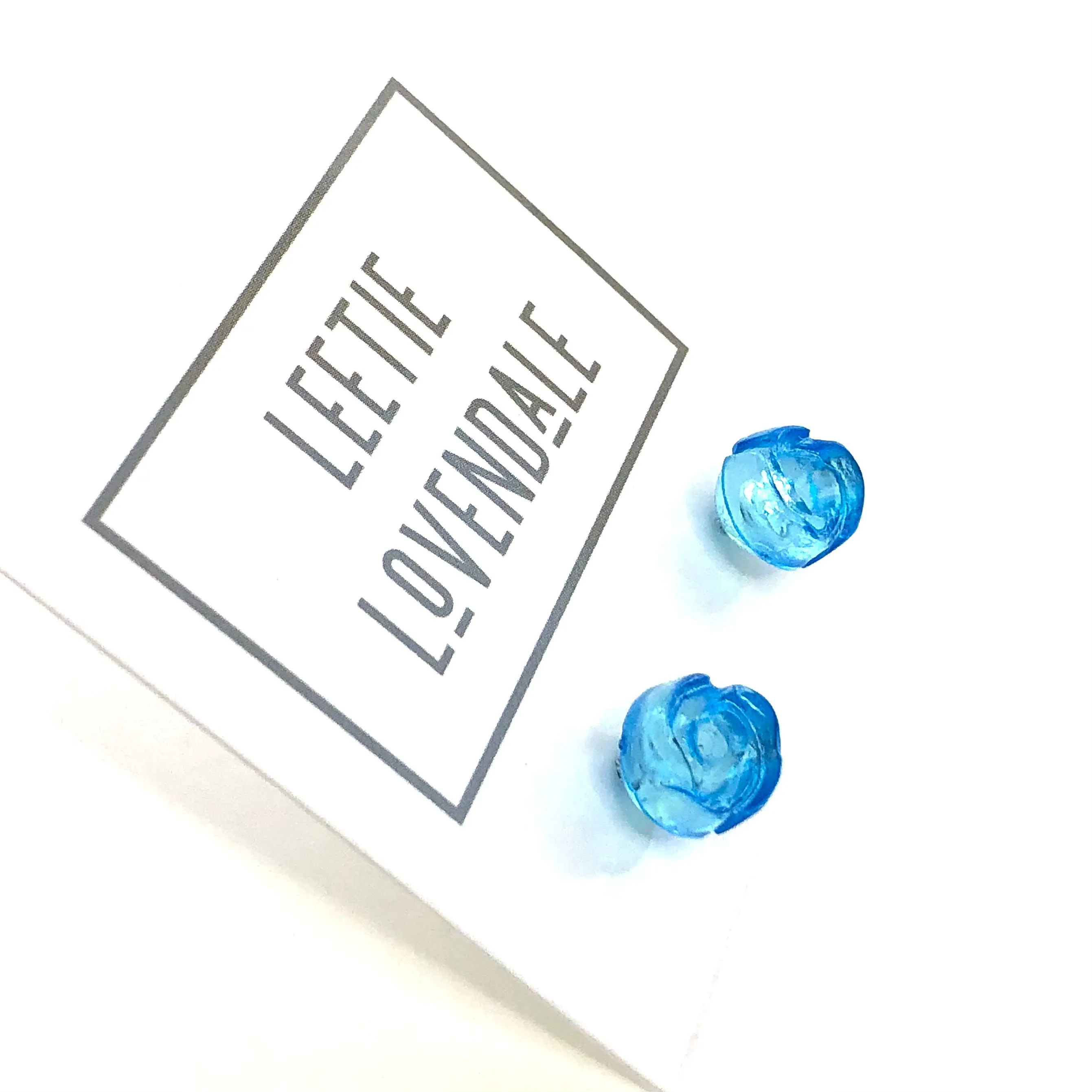 Aqua Blue Carved Lucite Rose Stud Earrings