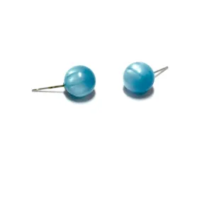 Aqua Blue Moonglow Striped Petite Ball Stud Earrings