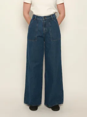 Ariel Patch pocket Jeans-MID BLUE