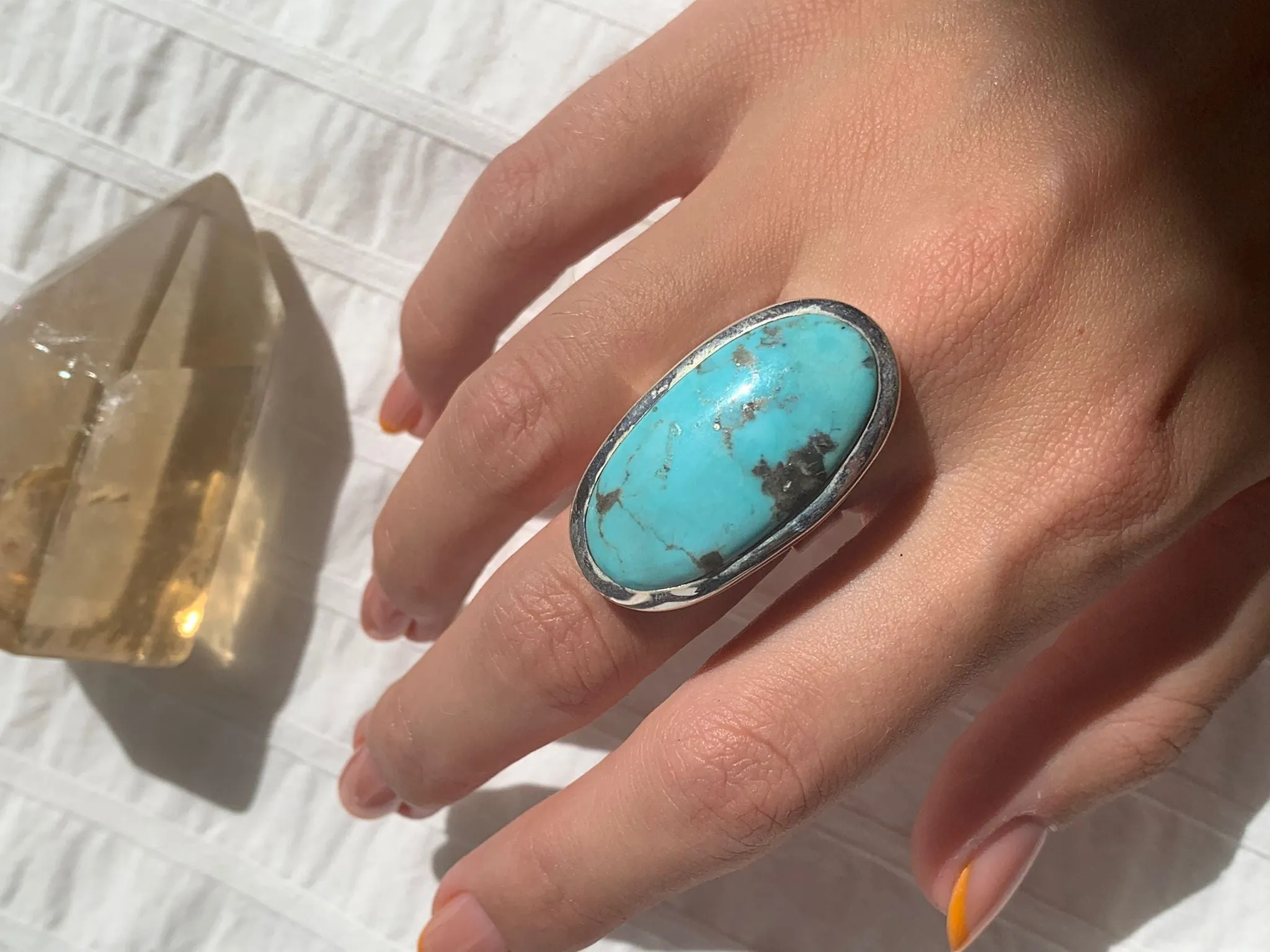 Arizona Turquoise Naevia Adjustable Ring - XLong Oval