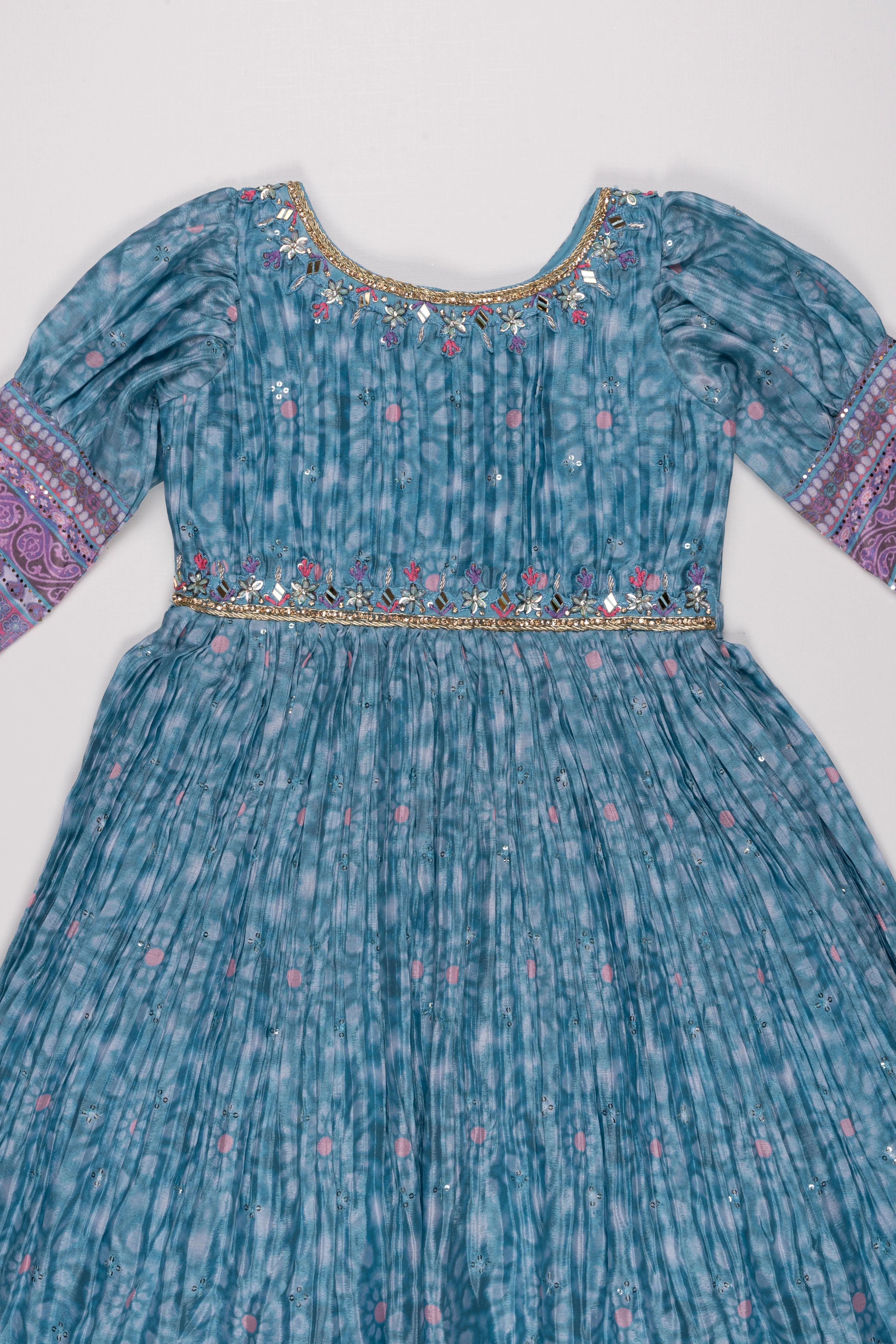 Azure Blooms: Stone Embroidered Floral Blue Anarkali for Girls- Premium Designer Dress Collections