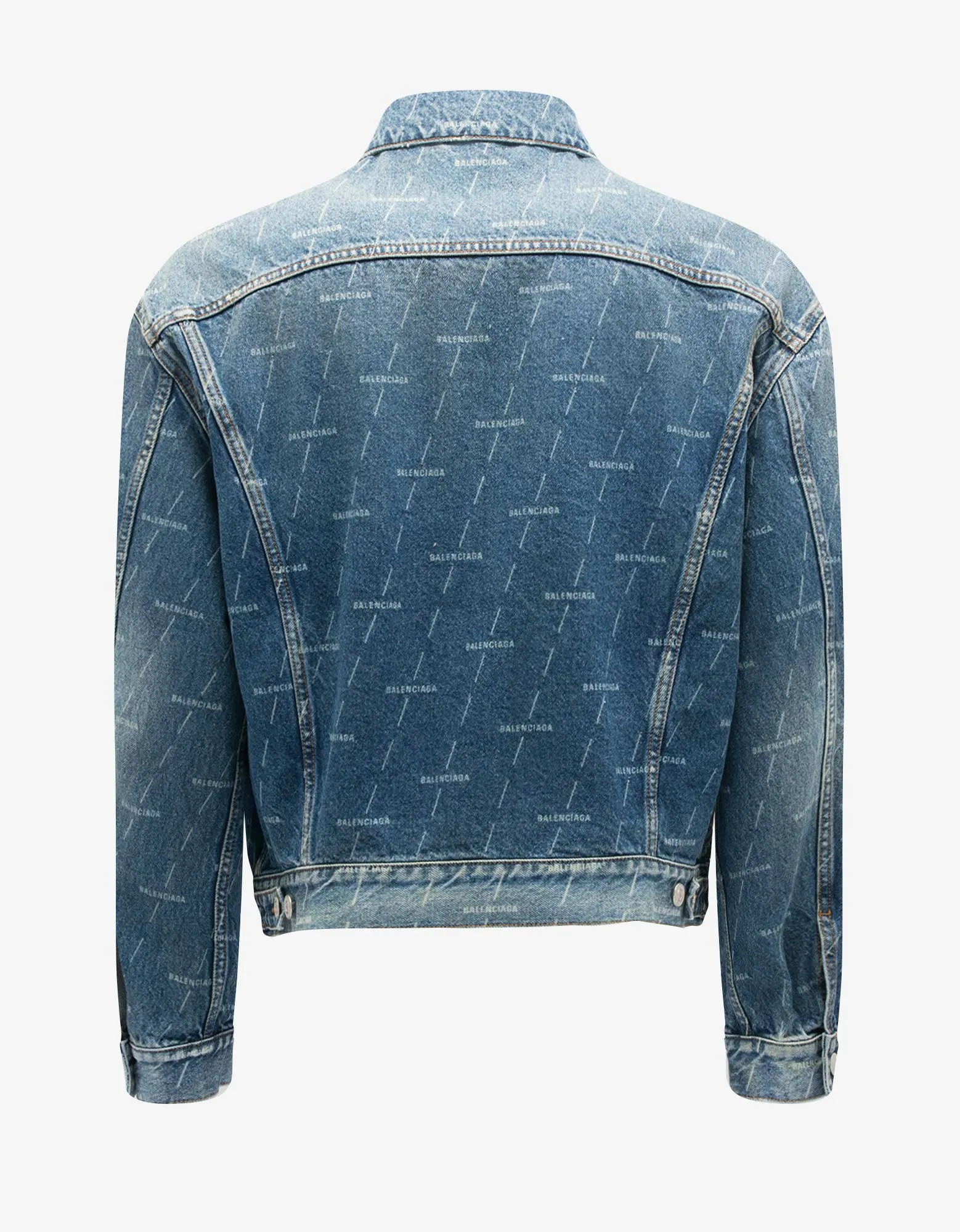 Balenciaga Blue All-Over Logo Large Fit Denim Jacket