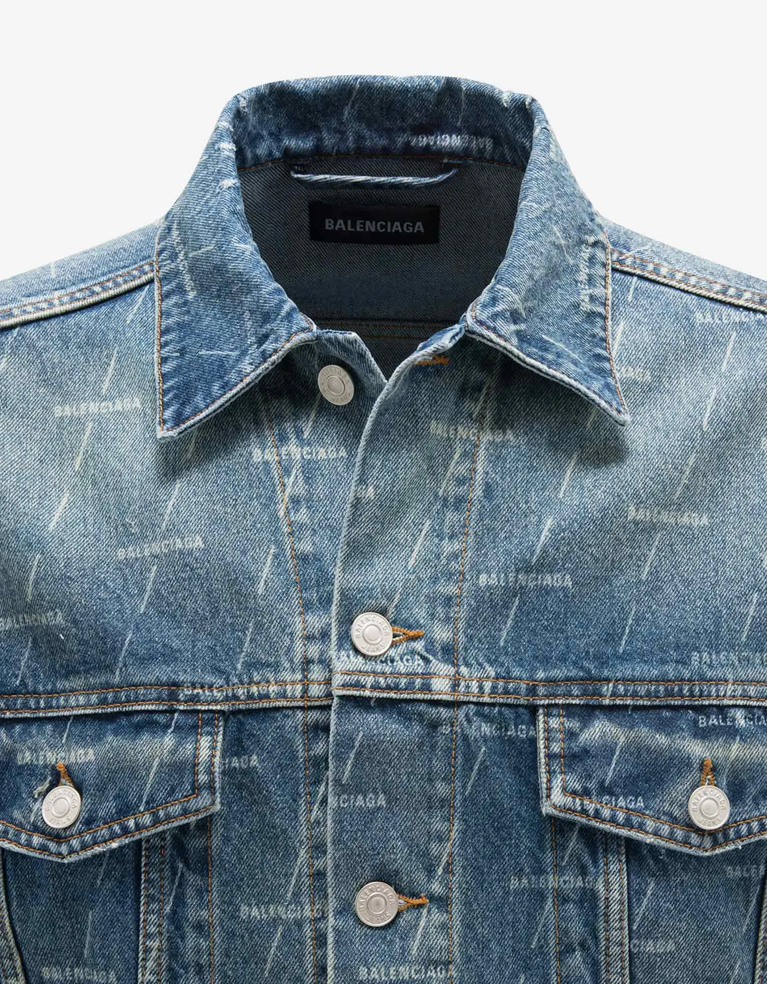 Balenciaga Blue All-Over Logo Large Fit Denim Jacket