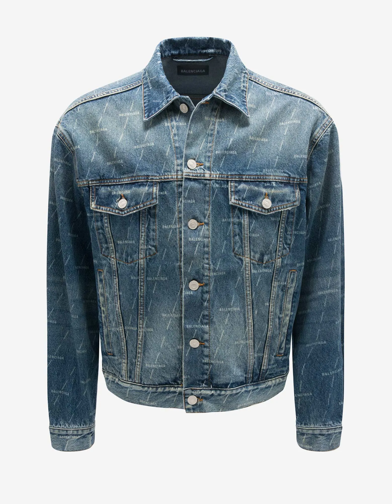 Balenciaga Blue All-Over Logo Large Fit Denim Jacket