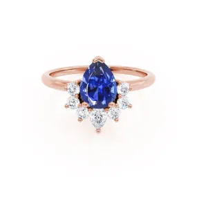 BALLET - Chatham® Pear Blue Sapphire & Diamond Half Halo Tiara Ring 18k Rose Gold