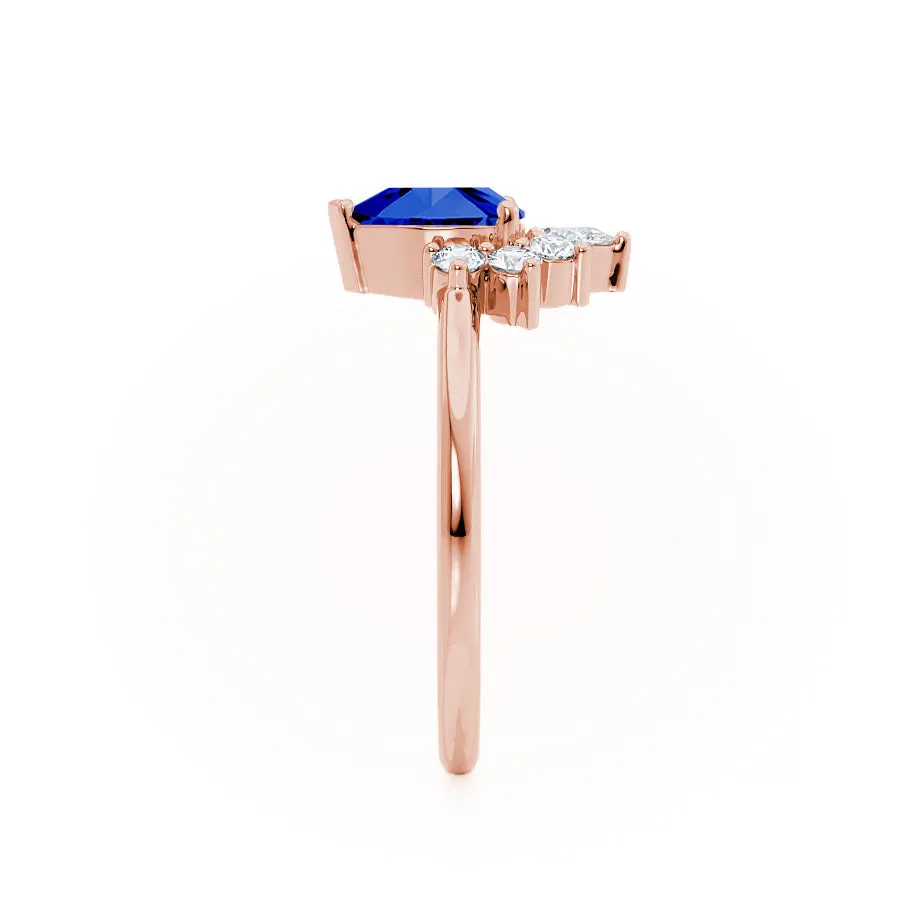 BALLET - Chatham® Pear Blue Sapphire & Diamond Half Halo Tiara Ring 18k Rose Gold