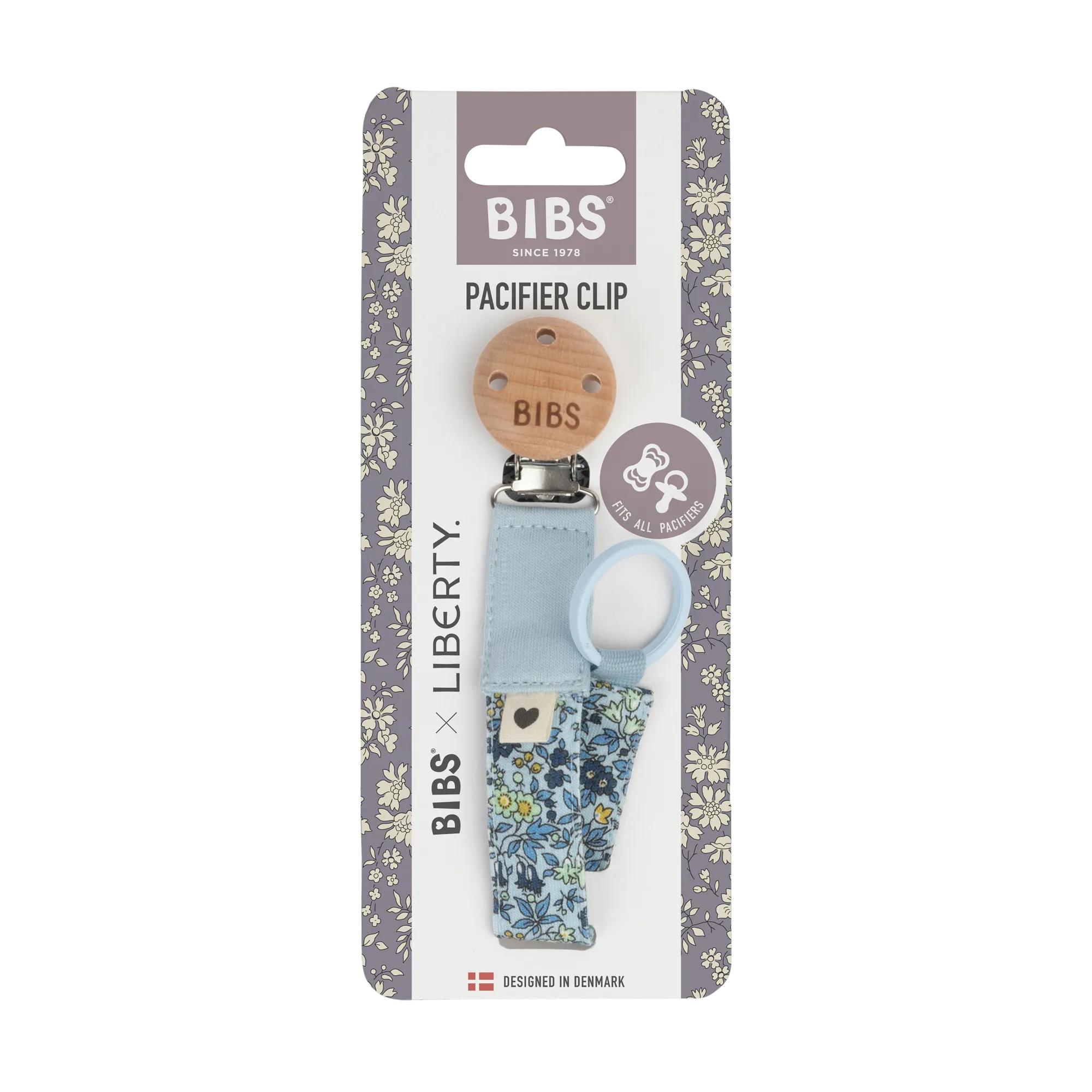 BIBS x LIBERTY Pacifier Clip - Chamomile Lawn/Baby Blue