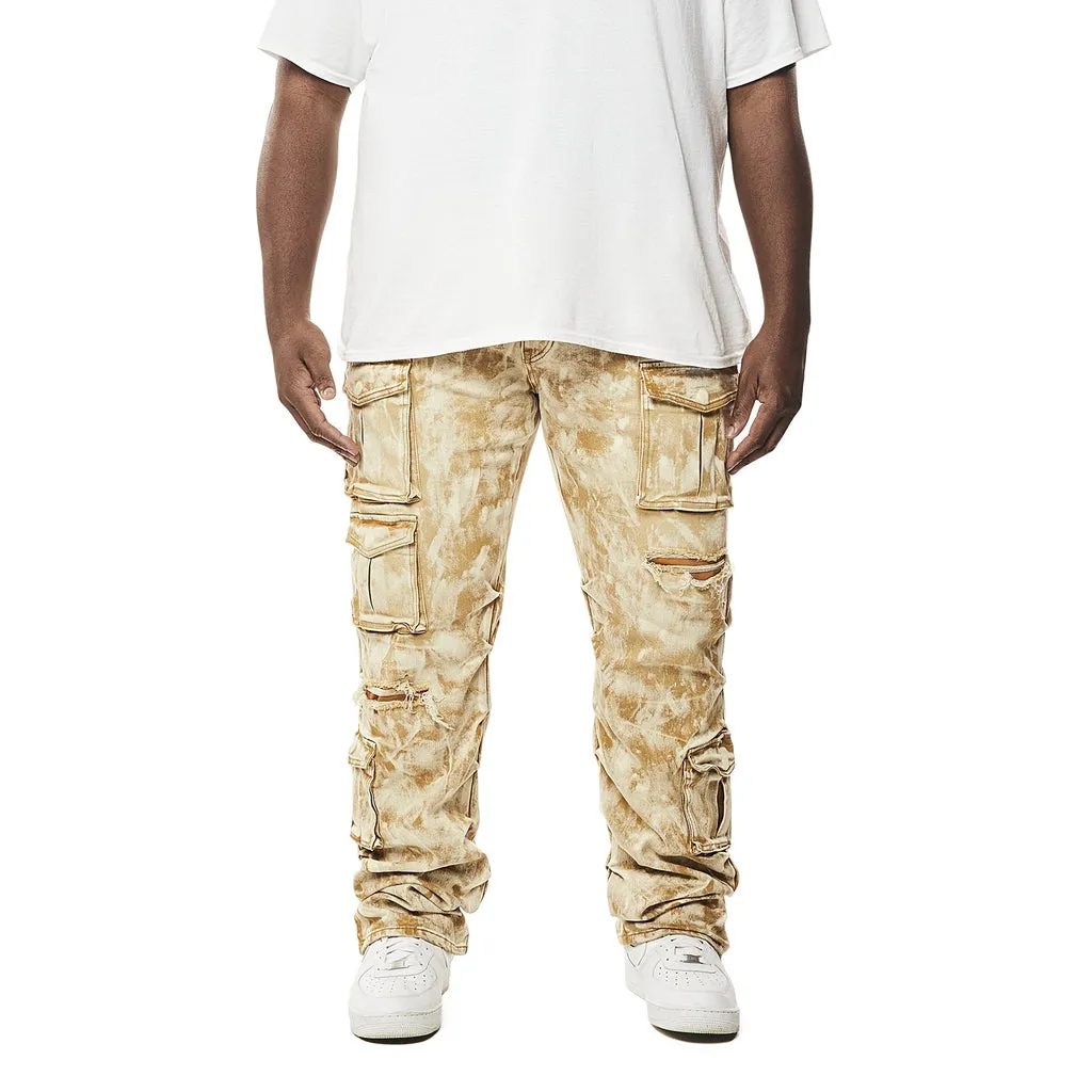 Big and Tall - Utility Multi Colored Cargo Stacked Denim Jeans - Frappe