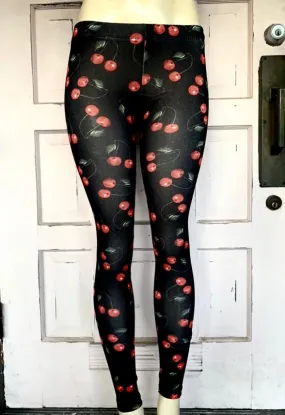 Black and Red Cherry Polka Dot Leggings