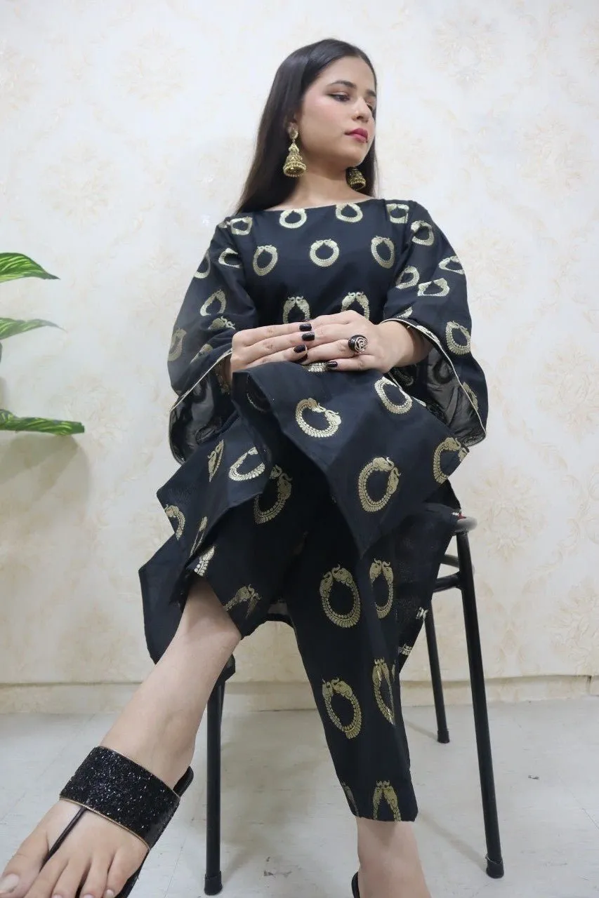 Black Brocade Kurti With Pant