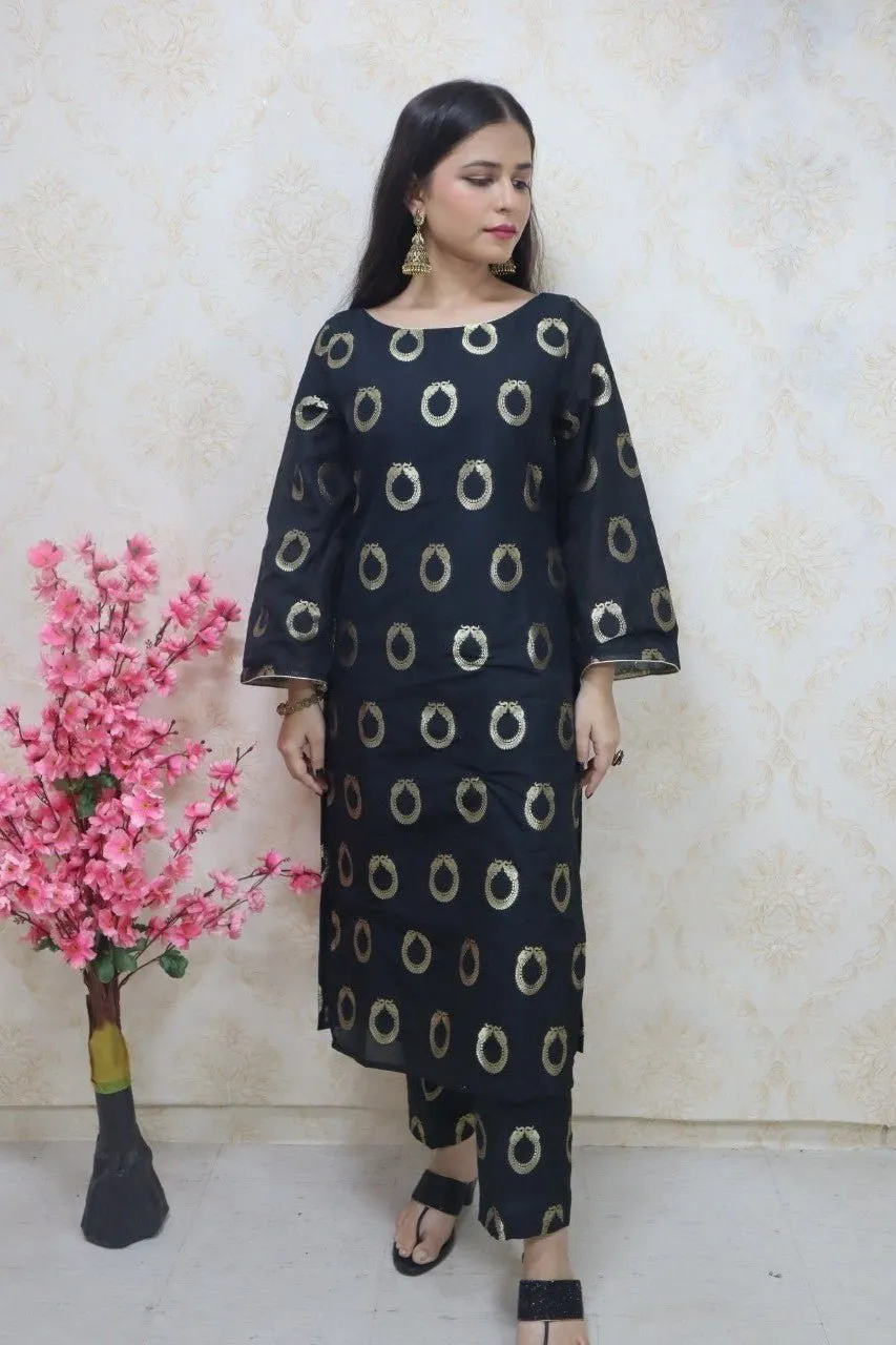 Black Brocade Kurti With Pant