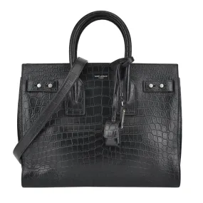 Black Croc Embossed Sac Du Jour Tote