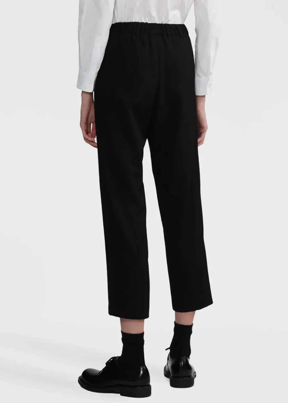 Black Cropped Slim-Cut Wool Trousers